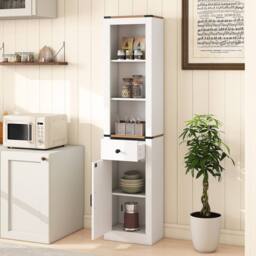 Gymax 173cm Slim Bathroom Tall Cabinet Narrow Storage Organizer With Door in White - thumbnail 3