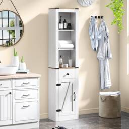 Gymax 173cm Slim Bathroom Tall Cabinet Narrow Storage Organizer With Door in White