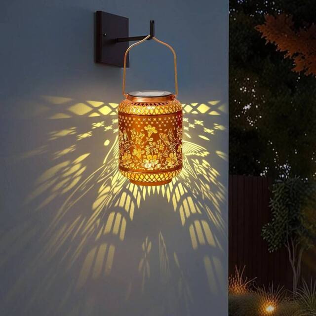 EONLION LED Solar Hanging Light Outdoor Garden in Gold - Size: 100 cm - image 1