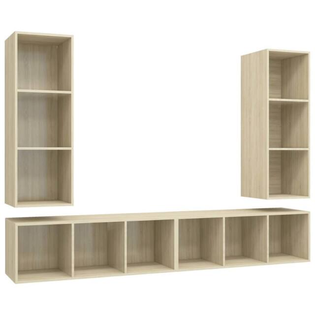 Berkfield Home Wall-mounted TV Cabinets 4 pcs Sonoma Oak Engineered Wood in Light Beige - image 1