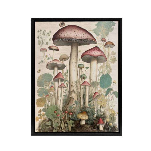 "Artery8 Mushroom Fungi Botanical Kitchen Decor Framed Canvas Wall Art Print - Size: W12"" x H16""" - image 1