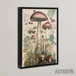 "Artery8 Mushroom Fungi Botanical Kitchen Decor Framed Canvas Wall Art Print - Size: W12"" x H16""" - thumbnail 2