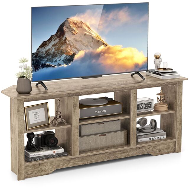 Gymax Media Entertainment Center TV Stand for TVs up to 65 Inches in Light Oak - image 1
