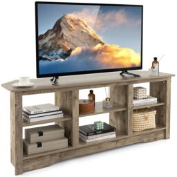 Gymax Media Entertainment Center TV Stand for TVs up to 65 Inches in Light Oak - thumbnail 9
