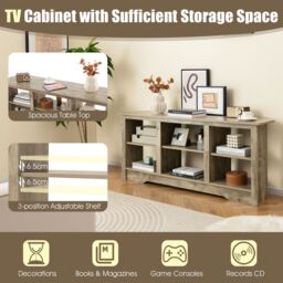 Gymax Media Entertainment Center TV Stand for TVs up to 65 Inches in Light Oak - thumbnail 6
