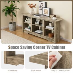 Gymax Media Entertainment Center TV Stand for TVs up to 65 Inches in Light Oak - thumbnail 5
