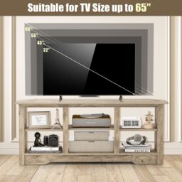 Gymax Media Entertainment Center TV Stand for TVs up to 65 Inches in Light Oak - thumbnail 7