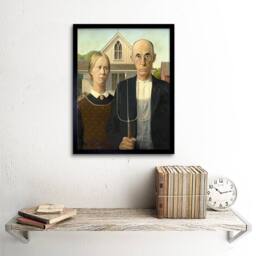 "Artery8 Grant Wood American Gothic Painting Home Decor 12x16"" Framed Art Print in Brown - Size: W12"" x H16""" - thumbnail 2