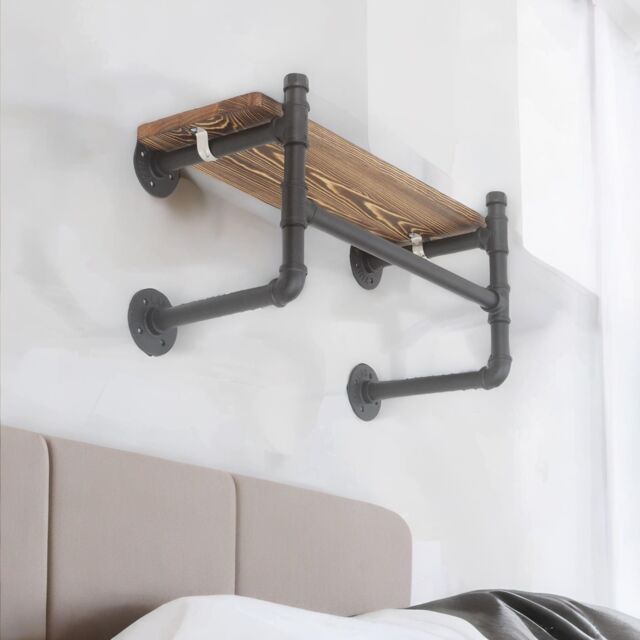 FURNOS Industrial Pipe Wall-Mounted Floating Shelf With Hanging Rail in Brown - image 1