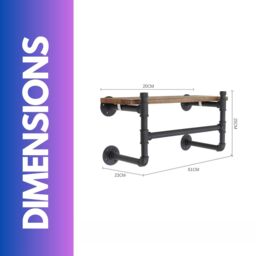 FURNOS Industrial Pipe Wall-Mounted Floating Shelf With Hanging Rail in Brown - thumbnail 5