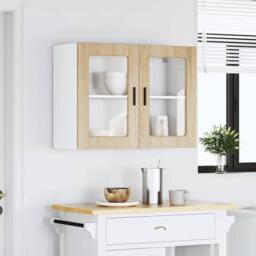 Berkfield Home Kitchen Wall Cabinet with Glass Door Porto Sonoma Oak in Light Tan