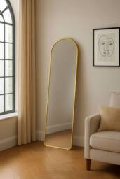 Neo Full Length Mirror with Metal Frame Wall Mounted Free Standing Floor in Gold