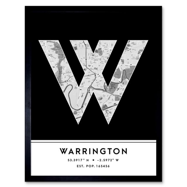 "Wee Blue Coo Wall Art Print Warrington England United Kingdom City Map Modern Typography Stylish Letter Framed Word in Black - Size: W12"" x H16""" - image 1