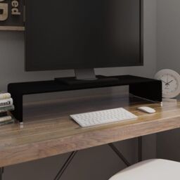 Berkfield Home TV Stand/Monitor Riser Glass Black 80x30x13 cm - Size: 80 x 30 x 13 cm