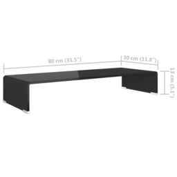 Berkfield Home TV Stand/Monitor Riser Glass Black 80x30x13 cm - Size: 80 x 30 x 13 cm - thumbnail 6