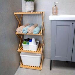 EONLION 4-Tier Bamboo Bathroom Storage Rack, Freestanding Toiletries Organizer in Light Brown - thumbnail 3