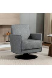 ERGOVEXA Upholstered Swivel Accent Chair with Thick Padding, Grey - thumbnail 3