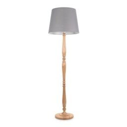 ValueLights Victoria Light Wood Traditional Floor Lamp with Fabric Tapered Shade & Bulb in Grey - thumbnail 2