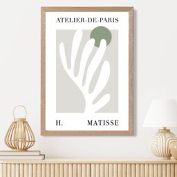 ARTZE Matisse Floral Cutout Sage Green Exhibition Framed Print SIZE: A4 with Oak Frame in Pale Green - thumbnail 2