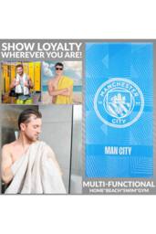 Manchester City F.C. Team Colour Towel Football Crest Quick Dry Beach Bath in Blue - thumbnail 3