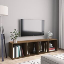 Berkfield Home Book Cabinet/TV Cabinet Brown Oak 143x30x36cm Engineered Wood - Size: 143 x 30 x 36 cm - thumbnail 1