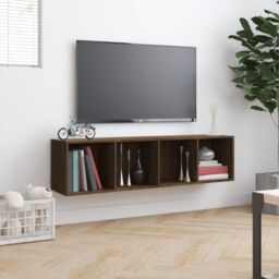 Berkfield Home Book Cabinet/TV Cabinet Brown Oak 143x30x36cm Engineered Wood - Size: 143 x 30 x 36 cm - thumbnail 4