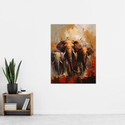 "Artery8 The Elephant Charge By Duncan Flint African Elephants Oil Painting Extra Large XL Wall Art Poster Print - Size: W24"" x H32""" - thumbnail 4