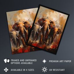 "Artery8 The Elephant Charge By Duncan Flint African Elephants Oil Painting Extra Large XL Wall Art Poster Print - Size: W24"" x H32""" - thumbnail 2