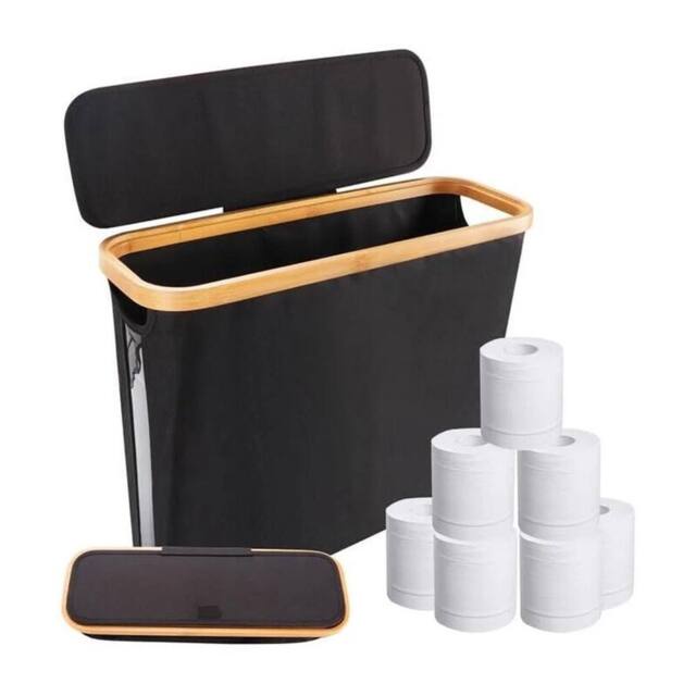 Nordara Bamboo Oxford Cloth Toilet Paper Roll Storage Basket in Black - Size: 50 cm x 80 cm - image 1