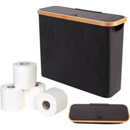 Nordara Bamboo Oxford Cloth Toilet Paper Roll Storage Basket in Black - Size: 50 cm x 80 cm - thumbnail 4