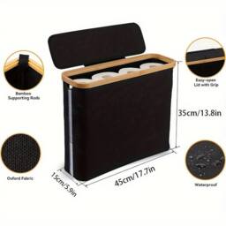 Nordara Bamboo Oxford Cloth Toilet Paper Roll Storage Basket in Black - Size: 50 cm x 80 cm - thumbnail 2