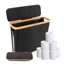 Nordara Bamboo Oxford Cloth Toilet Paper Roll Storage Basket in Black - Size: 50 cm x 80 cm