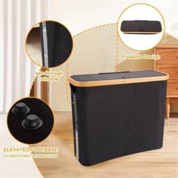 Nordara Bamboo Oxford Cloth Toilet Paper Roll Storage Basket in Black - Size: 50 cm x 80 cm - thumbnail 5