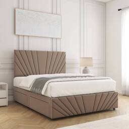 "BSSPOKE Rose Divan Bed Plush Velvet 24"" Headboard 2Drawers Footend & Mattress in Taupe - Size: Double" - thumbnail 3