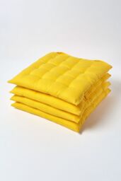 Homescapes 4 Pack Seat Pads Luxury 100% Cotton Indoor Outdoor Garden Cushion, 40cm in Yellow - Size: 40 cm x 40 cm - thumbnail 1