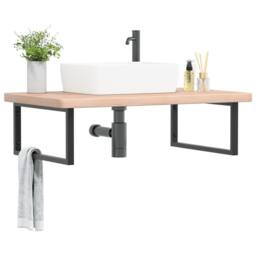 Berkfield Home Basin Shelf Wall Mounted Steel & Solid Wood Oak in Brown - thumbnail 2