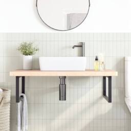 Berkfield Home Basin Shelf Wall Mounted Steel & Solid Wood Oak in Brown - thumbnail 3