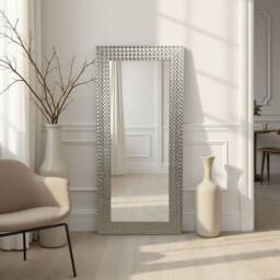 Yearn Mirrors Hammered Tall Silver Framed Bevelled Mirror in Metallic Silver - thumbnail 2