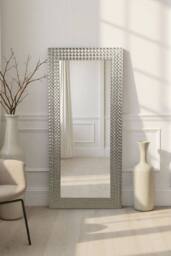 Yearn Mirrors Hammered Tall Silver Framed Bevelled Mirror in Metallic Silver - thumbnail 1