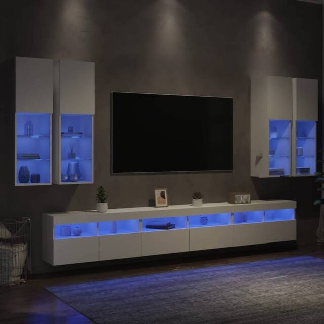 Berkfield Home 7 Piece TV Wall Cabinet Set with LED Lights White - image 1