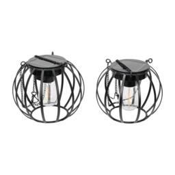 ValueLights Black Metal Ball Solar Powered Outdoor 2 Pack Garden Lantern Lights - thumbnail 2