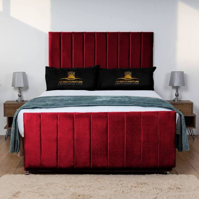UK Bed Furniture Hampton Divan Bed Base with 26 Inch Headboard - No Storage in Maroon - Size: Small Double - image 1
