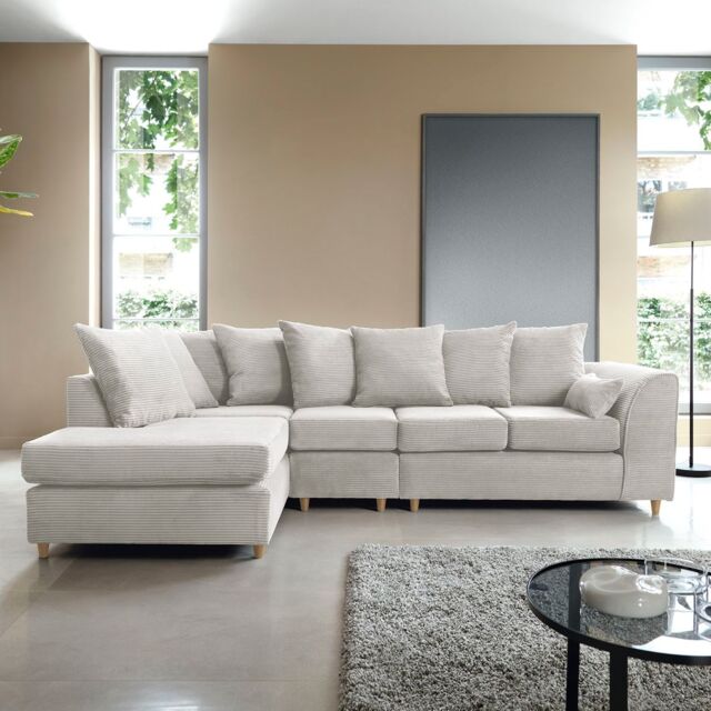 Abakus Direct Large Jumbo Cord Corner Sofa Left Hand in White - image 1