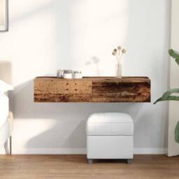 Berkfield Home Wall Shelf with Drawers Old Wood 100x36x19 cm Engineered Wood in Brown - Size: 100 x 36 x 19 cm - thumbnail 3
