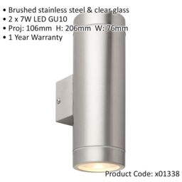 Loops Up & Down Twin Outdoor IP44 Wall Light - 2 x 7W GU10 LED - Brushed Steel in Metallics - thumbnail 2