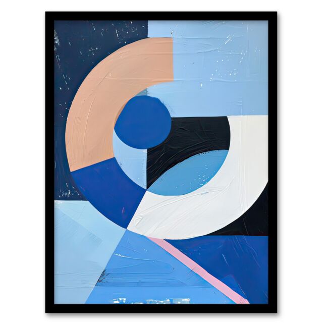 Artery8 Blue Bauhaus Inspired Modern Artwork Painting Framed Art Print - Size: A4 - image 1