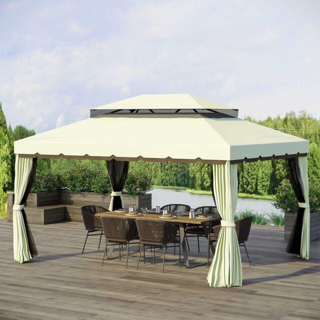 OUTSUNNY 3 x 4 m Aluminium Gazebo Marquee Canopy Pavilion Patio Garden Party Tent in Cream - image 1
