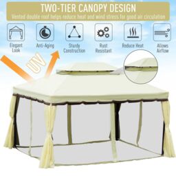OUTSUNNY 3 x 4 m Aluminium Gazebo Marquee Canopy Pavilion Patio Garden Party Tent in Cream - thumbnail 4