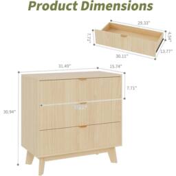 Havendro 3-Drawer Dresser Closet Dressers Chest of Drawers Wood Storage in Natural - thumbnail 2