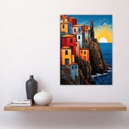 Artery8 Cinque Terre Coastal Sunrise Acrylic Painting Italy Fishing Villages Riomaggiore Manarola Corniglia Vernazza & Monterosso Large Wall Unframed - thumbnail 4